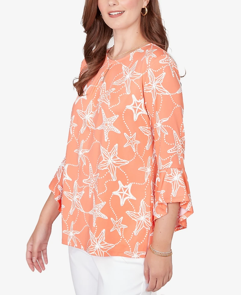 Ruby Rd. Plus Starfish Puff Print Flutter Sleeve Top