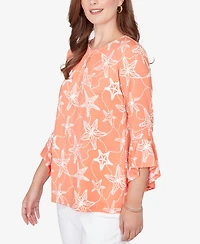Ruby Rd. Plus Starfish Puff Print Flutter Sleeve Top