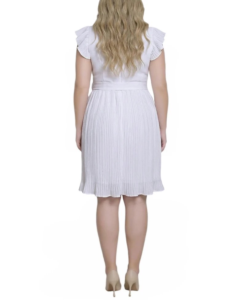 Ny Collection Plus Plisse Pleated Short Sleeve Dress