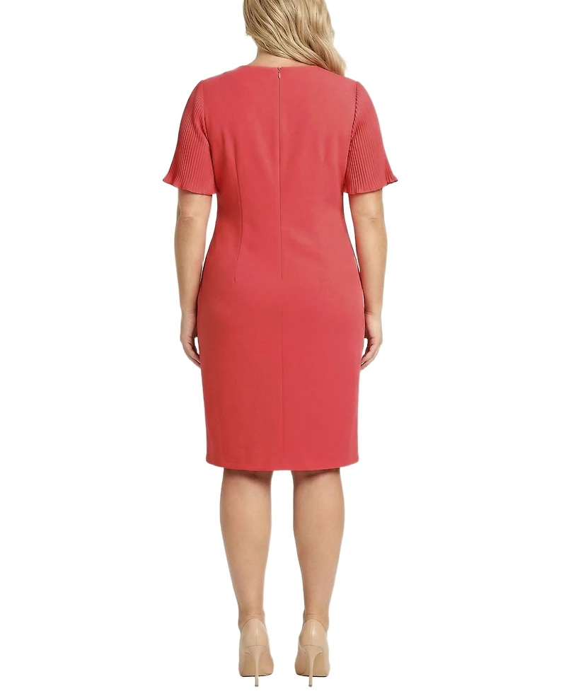 Ny Collection Plus Plisse Pleated Short Sleeve Dress