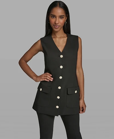 Karl Lagerfeld Paris Women's V-Neck Woven Vest