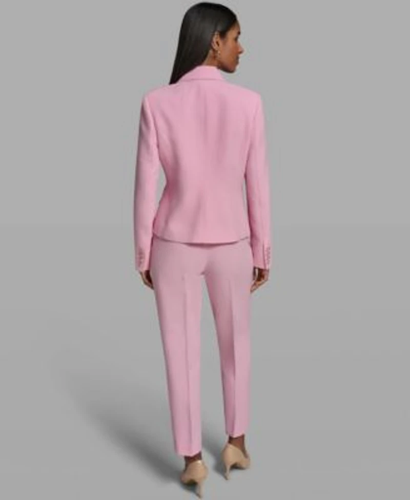 Karl Lagerfeld Paris Womens Cropped Collared Woven Blazer Crewneck Knit Top Straight Ankle Pants