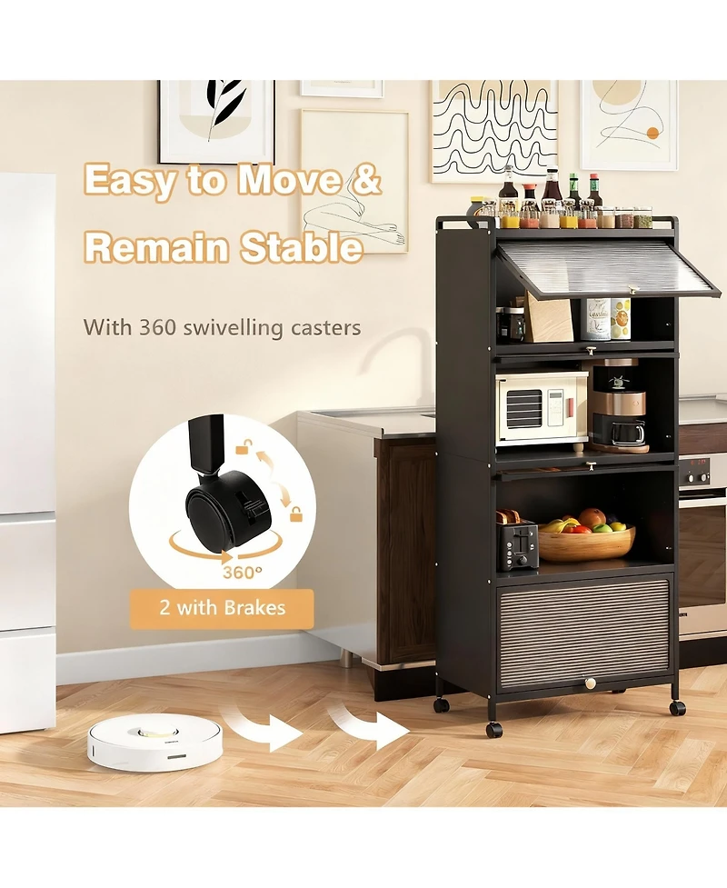 Yigii 5-Tier Rolling Kitchen Storage Cabinet with Flip Doors and Casters