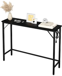 gaomon Console Table with Outlet & Usb Ports, Narrow Sofa Table, Industrial Entryway Charging Station