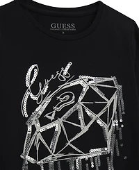 Guess Girls' 7-16 Long-Sleeve Rhinestone-Embellished Logo T-Shirt