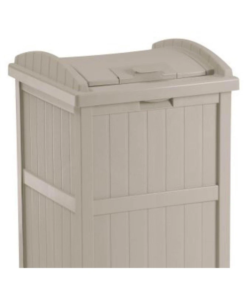Suncast 30-33 Gallon Deck Patio Resin Garbage Trash Can Hideaway, Taupe (2 Pack)