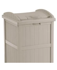 Suncast 30-33 Gallon Deck Patio Resin Garbage Trash Can Hideaway, Taupe (2 Pack)