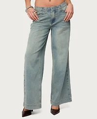 Edikted Women's Saffie No Waistaband Low Rise Baggy Jeans