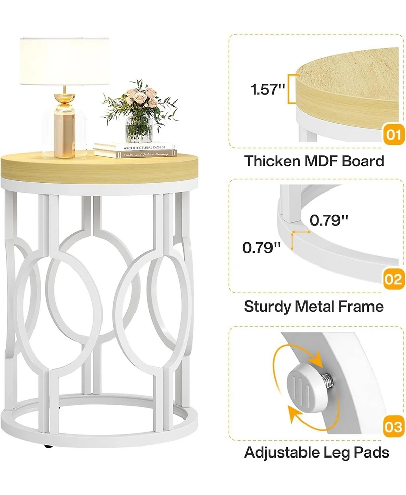 Tribesigns Round End Table, Industrial SideTable with Metal Hollow Frame, Small Bedside Table