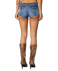 Edikted Women's Max Suede Detail Denim Micro Shorts