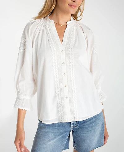 Liverpool Los Angeles Women's Button-Front V-Neck Woven Blouse