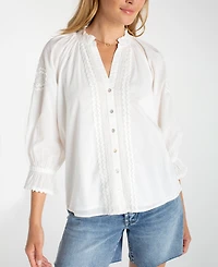 Liverpool Los Angeles Women's Button-Front V-Neck Woven Blouse