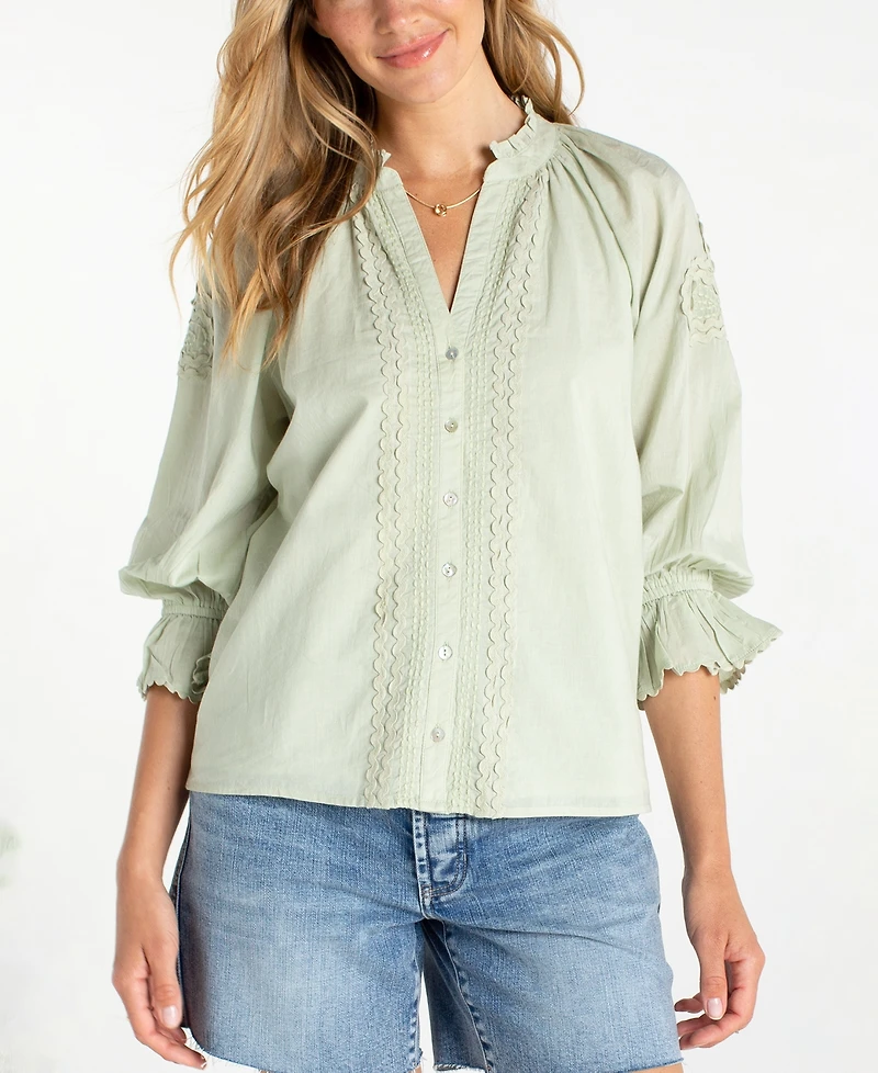 Liverpool Los Angeles Women's Button-Front V-Neck Woven Blouse