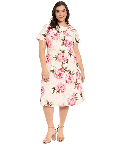 London Times Plus Floral Printed Midi Dress