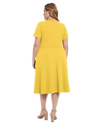London Times Plus Bow Neck Midi Dress