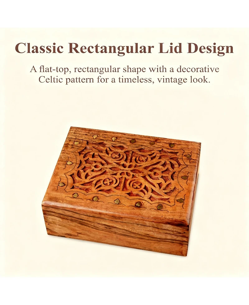 Yigii Handcrafted Celtic Wooden Treasure Chest for Jewelry & Keepsakes
