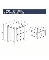 Yigii Solid Wood Shaker 2-Drawer Nightstand