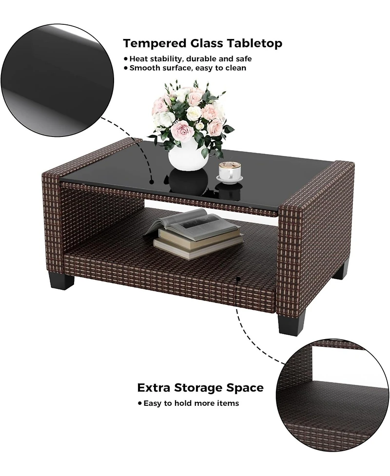 gaomon Patio Furniture Set 5 Pieces, Rattan Wicker Sectional Patio Seating Sofas with Cushions and Glass Coffee Table