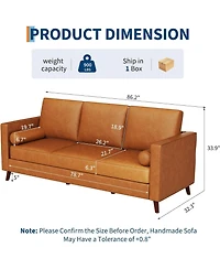 Gaomon 86" Leather Sofa for Living Room, Mid-Century Modern Couch with Deep Seats, Brown Faux , 3 Seat Sofa with Removable Cover for Apartment