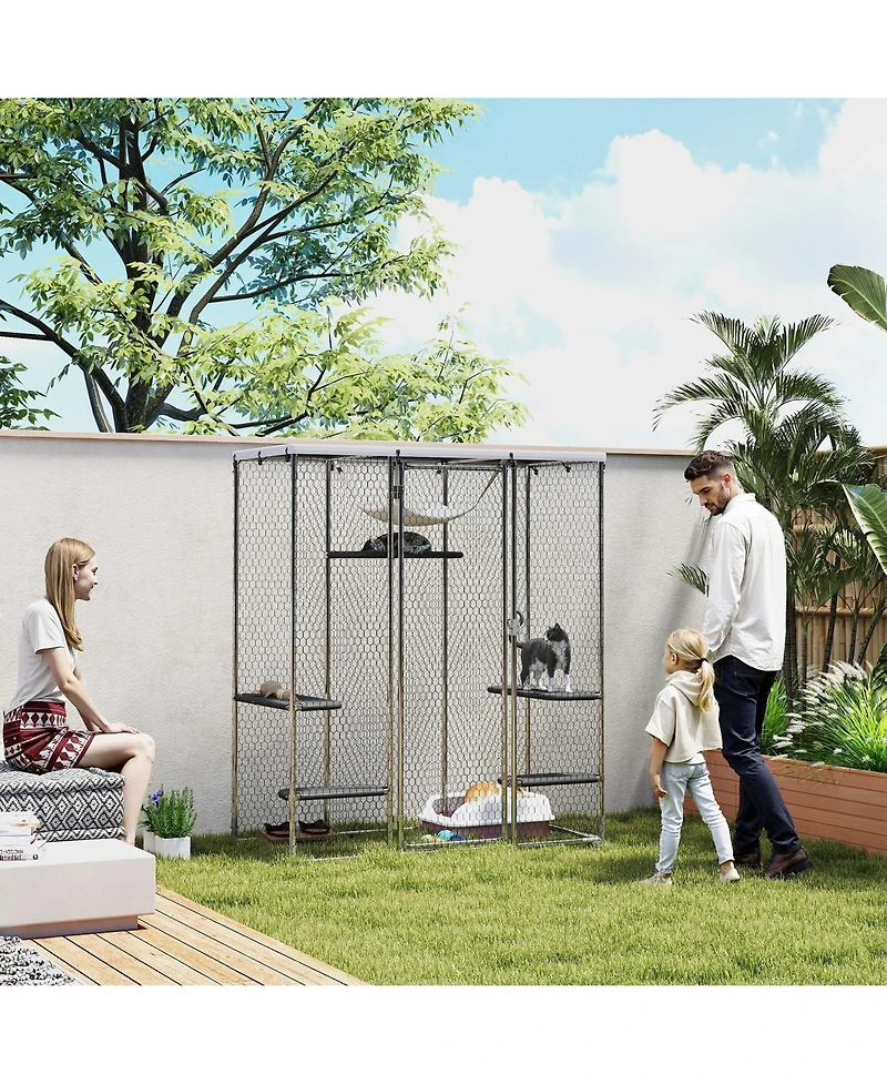 PawHut Large Catio Outdoor Cat Enclosure with Waterproof Cover