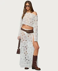 Edikted Women's Milana Slit Sheer Lace Maxi Skirt