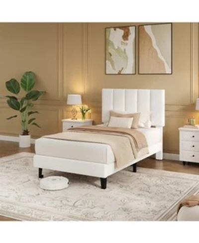 Gaomon Bed Frame Velvet Upholstered Platform Bed With Adjustable Vertical Channel Tufted Headboard No Box Spring Needed Easy Assembly