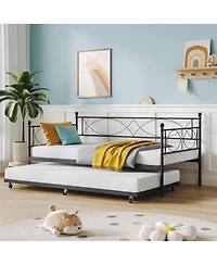 gaomon Twin Daybed with Trundle, Metal Daybed and Trundle Set, Sofa Bed Frame with Steel Slat Support, Multifunctional Daybed for Bedroom, Living Room
