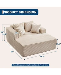 gaomon Oversized Chaise Lounge Chair 54 61" Indoor Corduroy Cloud Boneless Single Couch Sofa with 4 Pillows Armrests & Deep Seat No Assembly