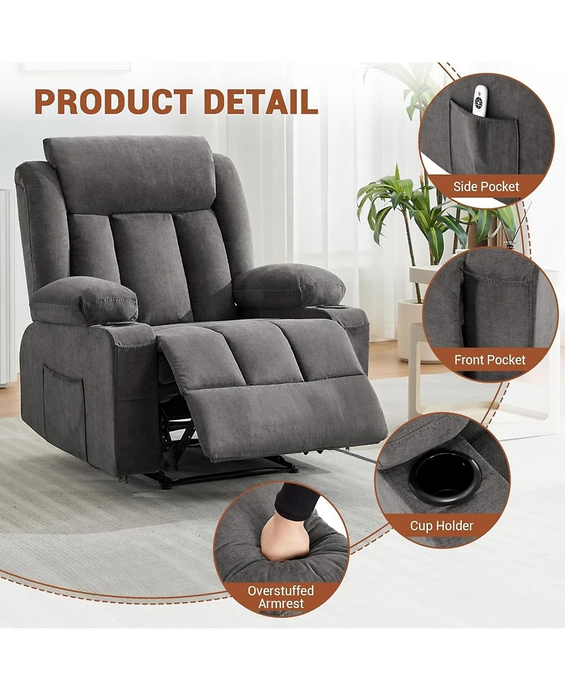 gaomon Manual Recliner Chair with Massage & Heat,Classic and Traditional Oversized Recliner Chair,8-Point Vibration, Lumbar Heating