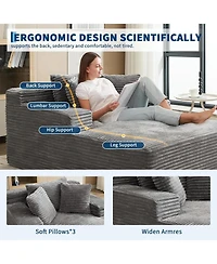 gaomon 50" Oversized Chaise Lounge Indoor, Corduroy Boneless Sofa Bed with 3 Pillows, Deep Seat Sleeper Couch Reading Chairs for Living Room Bedr