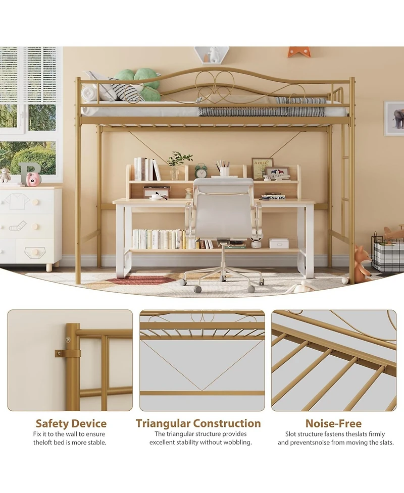gaomon Loft Bed Twin Size with Removable Ladder & Full Safety Guardrail, Twin Loft Bed Heavy-Duty Metal Frame 400 Lbs Weight Capacity