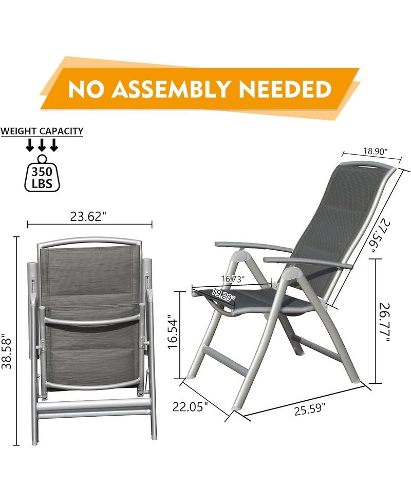 Clihome Patio Folding Chairs Set of 2, Aluminium Frame Outdoor Reclining Patio Chairs Soft Cotton-Padded Seat