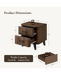 LuxenHome Mid Century Modern Nightstand, Walnut Night Stand with Curved Edge, Nightstand with Drawers