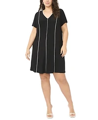 Msk Plus Short-Sleeve Piping Detail Dress