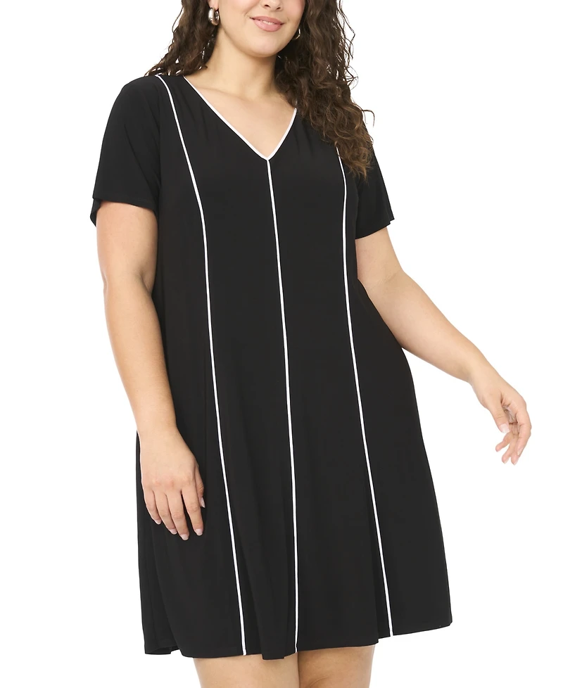 Msk Plus Short-Sleeve Piping Detail Dress