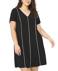 Msk Plus Short-Sleeve Piping Detail Dress