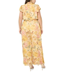 Msk Plus Size Flutter-Sleeve Printed Jumpsuit