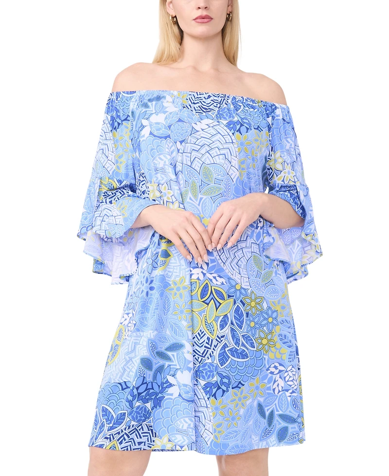 Msk Plus Printed Off-The-Shoulder Dress