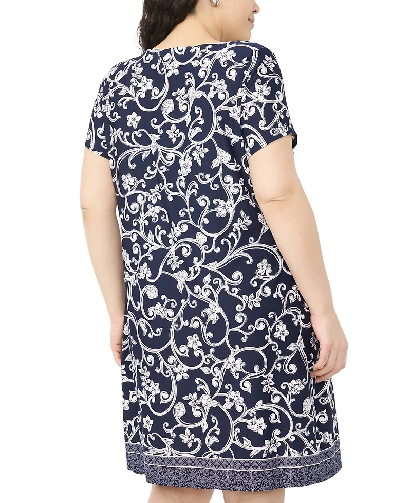 Msk Plus Printed O-Ring Shift Dress