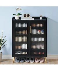 gaomon 5-Tier Shoe Cabinet with Glass Front Doors, Durable Storage Organizer Featuring Reinforced Support Legs