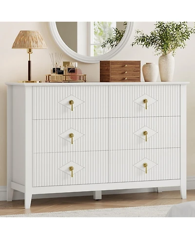 gaomon Fluted 6 Drawers Dresser for Bedroom, 47.2" Wide Modern Chest of with Metal Handle, Wooden Organizer Bedroom