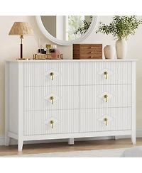 gaomon Fluted 6 Drawers Dresser for Bedroom, 47.2" Wide Modern Chest of with Metal Handle, Wooden Organizer Bedroom