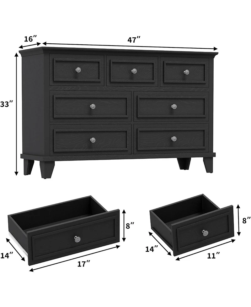 gaomon 7 Drawer Dresser, Rustic Wood Chest with Deep Drawers & Metal Handles, Thickened Top for Bedroom Entryway Closet