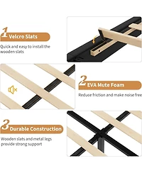 gaomon Queen Size Velvet Platform Bed Frame with Vertical Channel Tufted Adjustable Headboard, Sturdy Wooden Slats, No Box Spring Needed