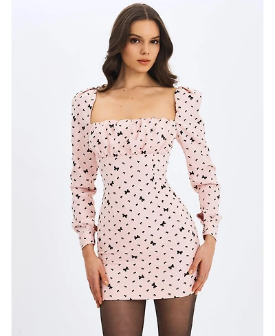 Miss Circle Women's Perla Baby ruched Bust Velvet-Embossed Bow Mini Dress