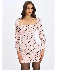 Miss Circle Women's Perla Baby ruched Bust Velvet-Embossed Bow Mini Dress