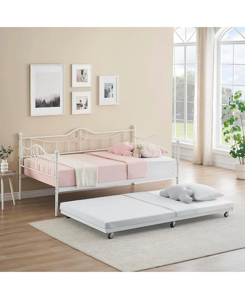 gaomon Twin Heart-Shaped Metal Sofa Bed Frame With Underbed Set, Daybed With Trundle With Steel Slat Support