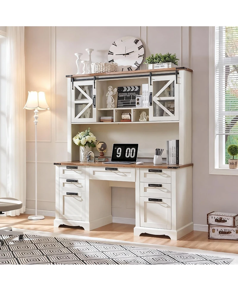 Yigii Farmhouse Shelves with Sliding Barn Door and Storage