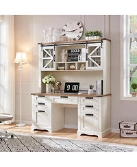 Yigii Farmhouse Shelves with Sliding Barn Door and Storage