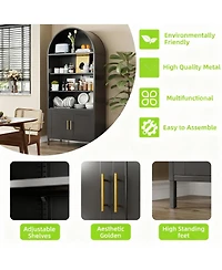 Yigii Metal Arched Cabinet, 17.7"D x 35.5"W x 78.8"H, Adjustable Shelves, 3 Storage Areas